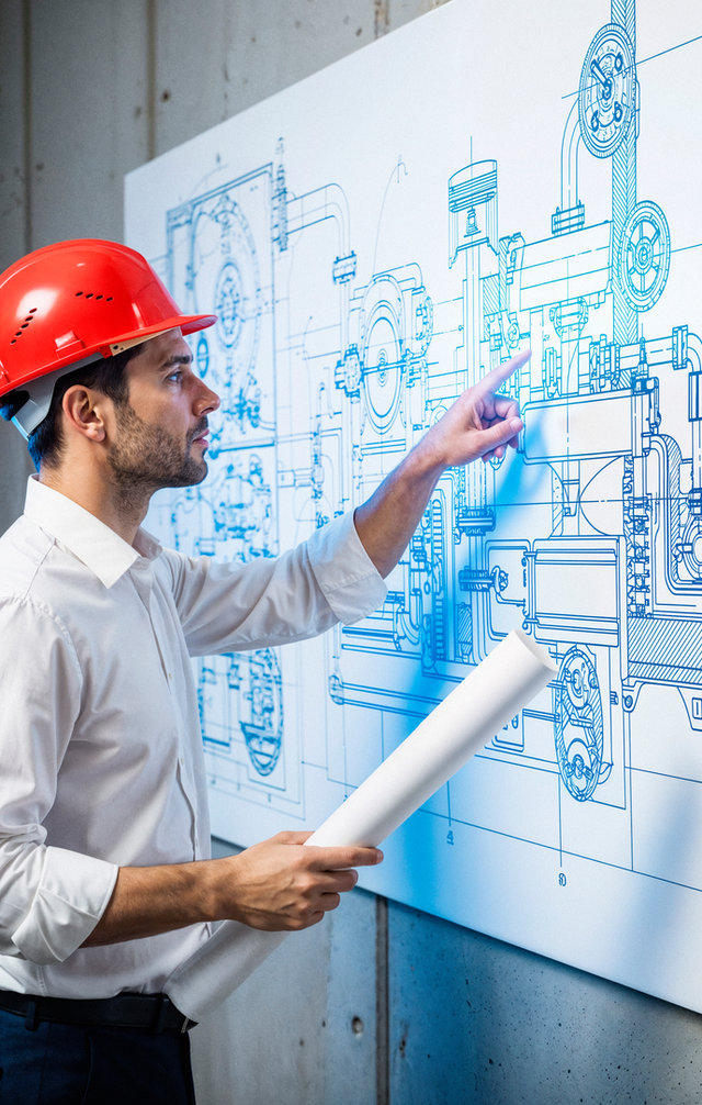 Ingenieur prüft Bauplan